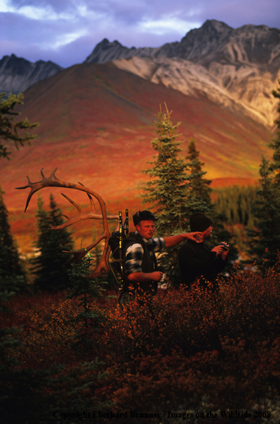 Hunters hunting caribou