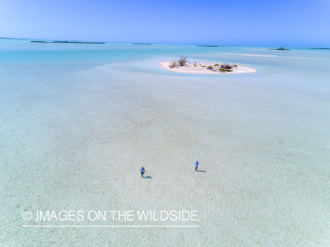 Flyfishermen on beach.
