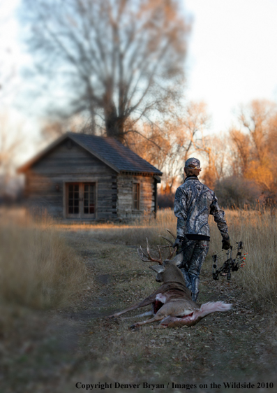 Bowhunter with Whitetail Deer (Original image # 11049-015.26D)