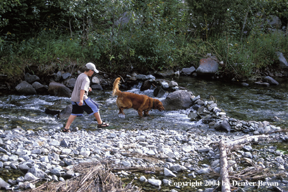 Golden Retriever with boy