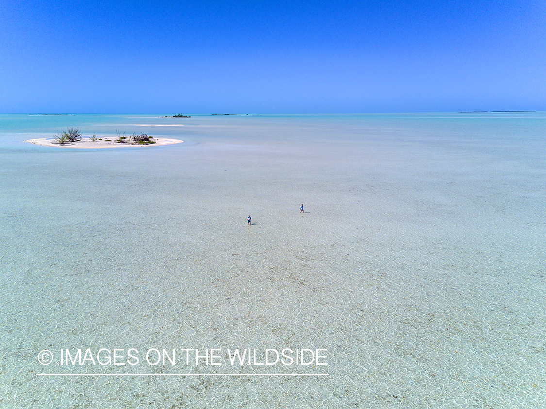 Flyfishermen on beach.