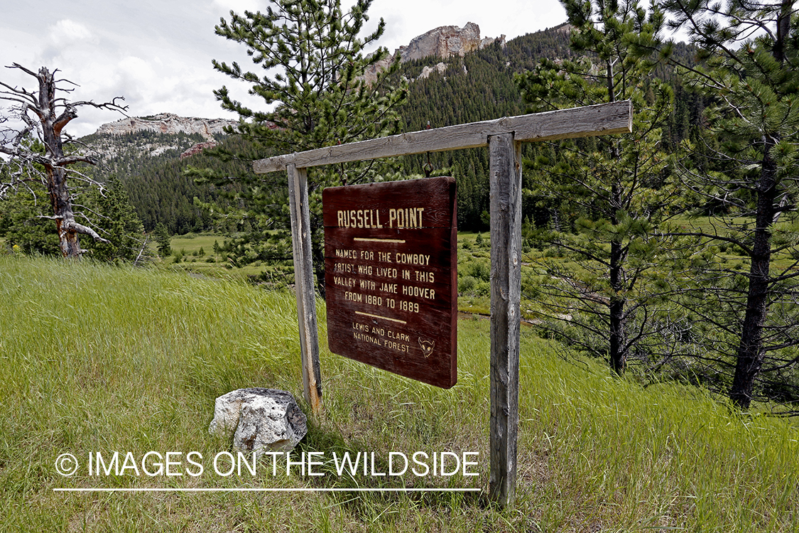 Russell Point sign overlooking Judith River, Montana.