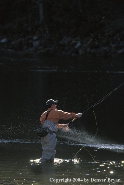 Flyfisherman steelhead fishing.