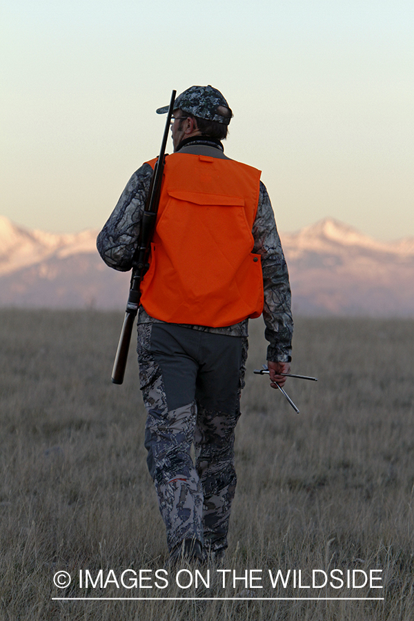 Big game hunter in field. 