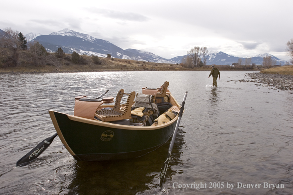 Flyfisherman fishing Yellowstone River, Montana.