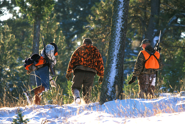 Big game hunters tracking game.