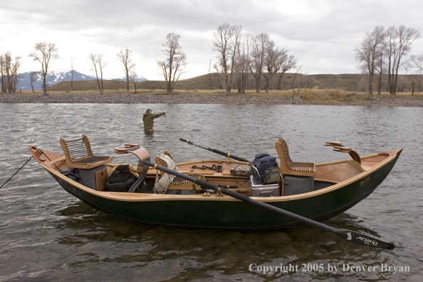 Flyfisherman fishing Yellowstone River, Montana.