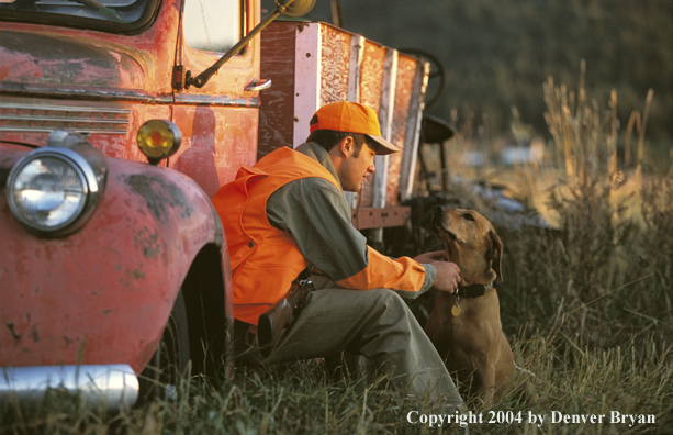 Upland bird hunter with hunting dog.