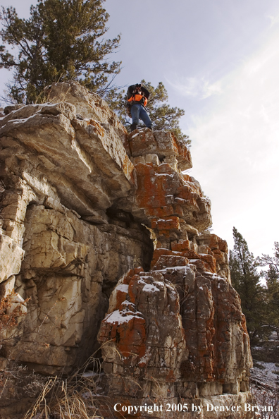 Big game hunter glassing for game.