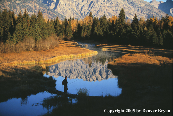 Flyfisherman on Snake River in Grand Teton National Park.