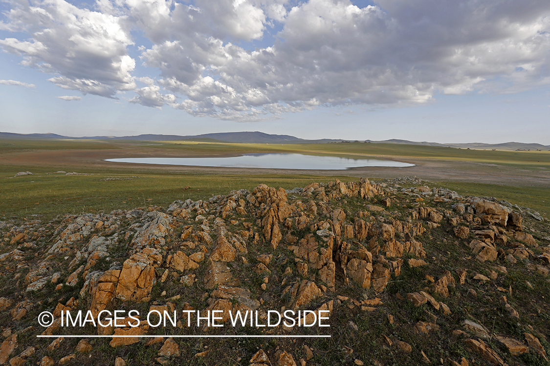 Scenic view of shallow lake in Mogolia.