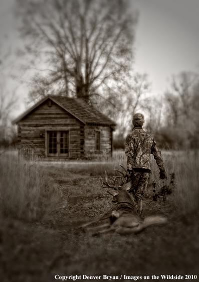 Bowhunter with Whitetail Deer (Original image # 11049-015.26D)
