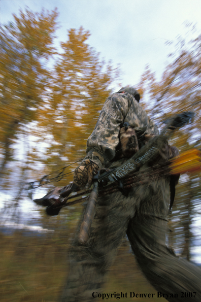 Bow hunter in forest.