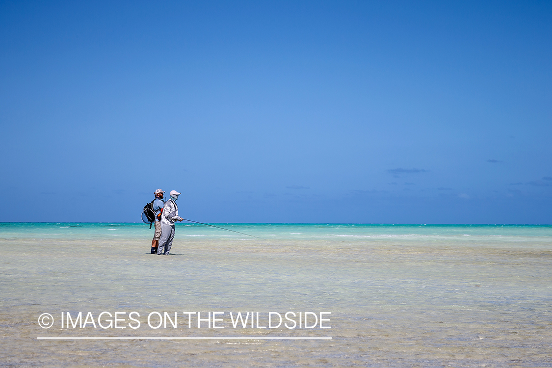 Flyfisherman on St. Brandon's Atoll flats, Indian Ocean.