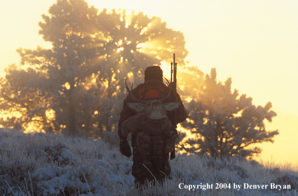 Big game hunter packing out kill.