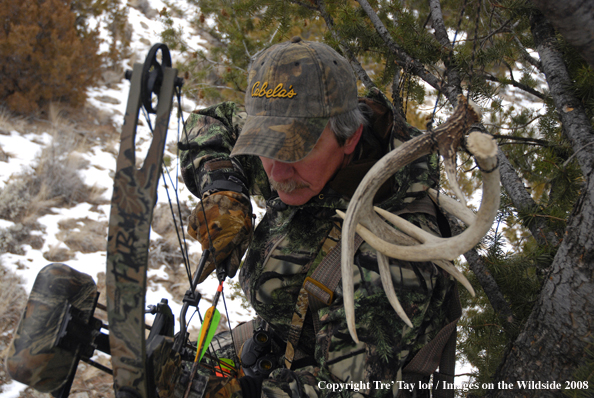 Bowhunter hunting from tree stand