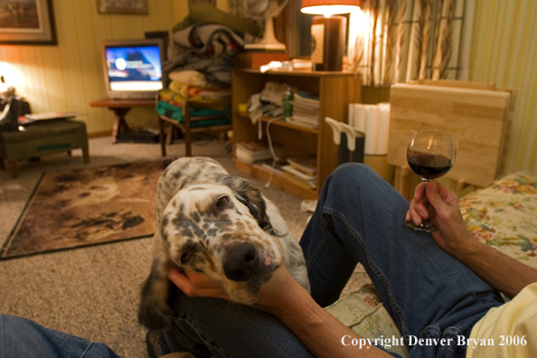 Upland bird hunter at end of day with dog