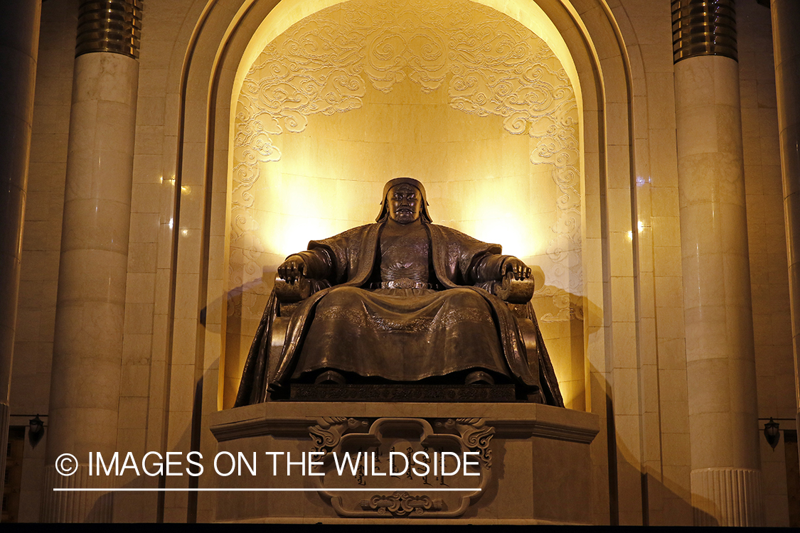 Statue of Chinggis Khaan at downtown square in Ulaanbaatar, Mongolia.