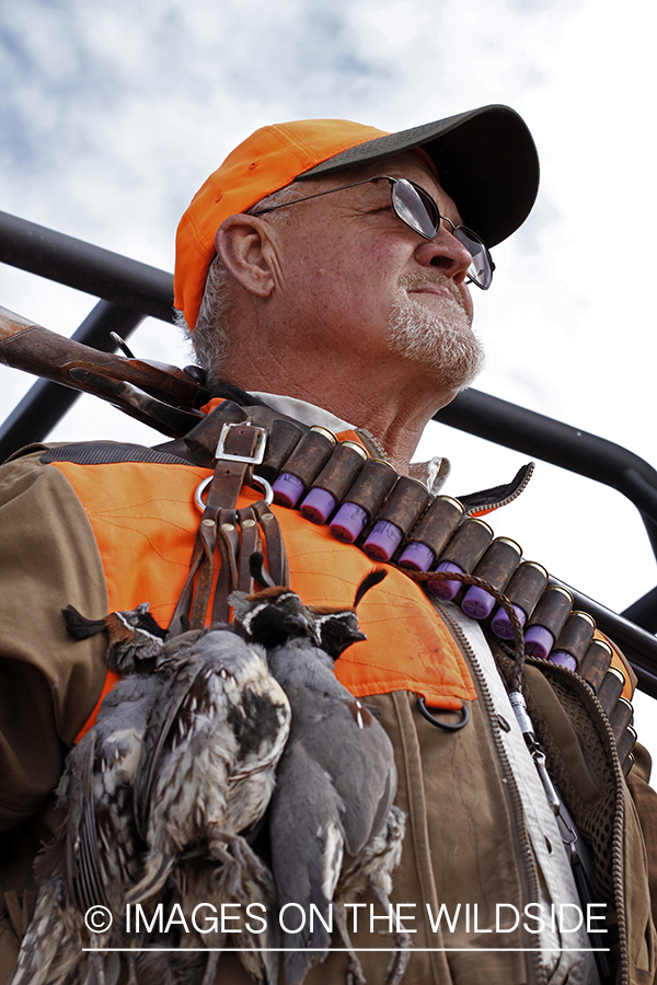 Quail hunter with bagged Gambel's Quails.