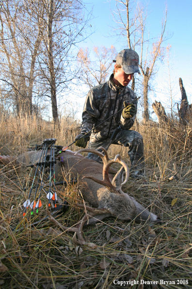 Bowhunter with Whitetail Deer