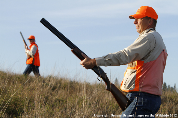 Upland game hunters in field, Hawaii. 