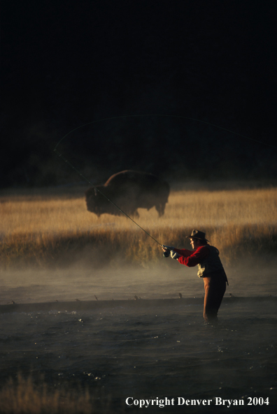 Flyfisherman casting.