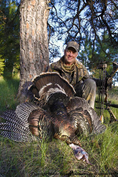 Hunter with bagged (Merriam's) turkey