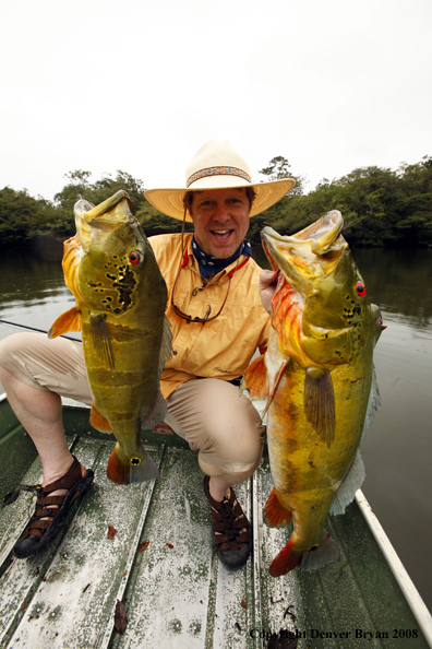 Flyfisherman with peacock bass