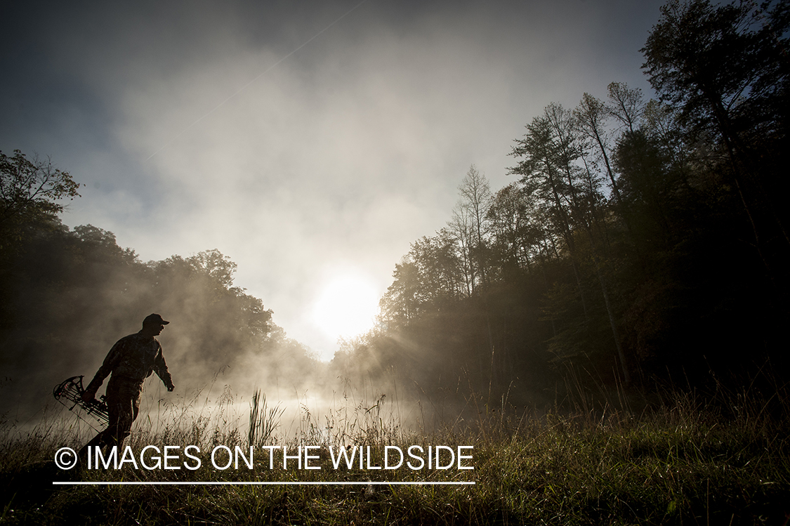Bowhunter in fall forest.