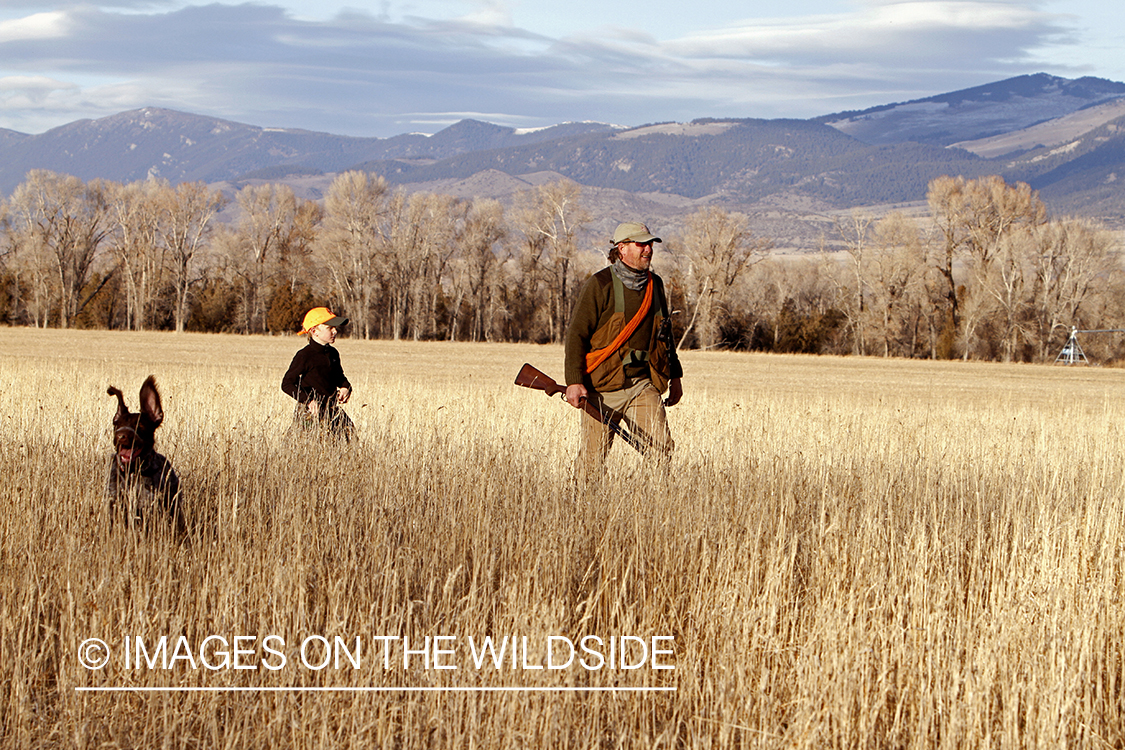 Father and son pheasant hunting.