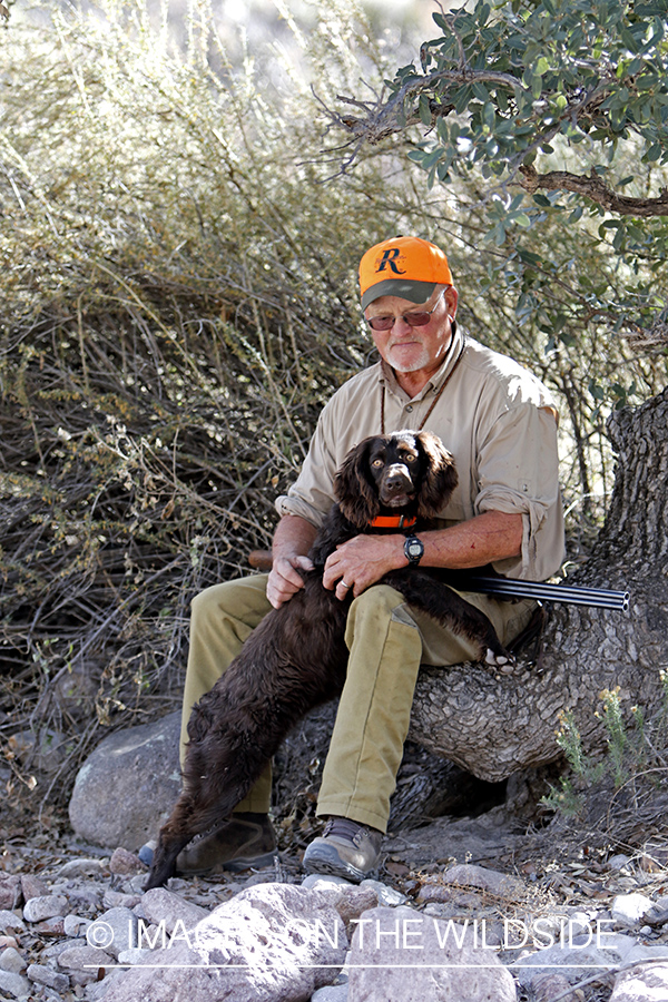 Desert quail hunter with Boykin spaniel.