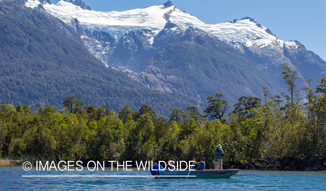 Flyfishermen on boat by Andes.