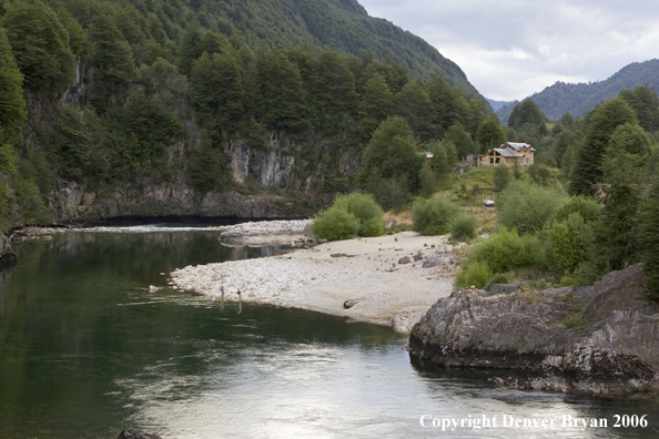 Flyfishermen casting from shore.