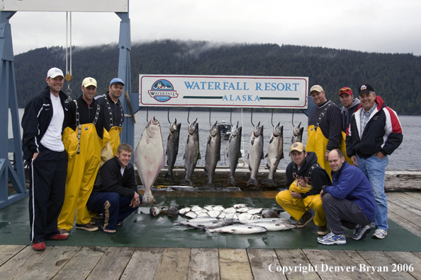 Fishermen with halibut and salmon catch.  (Alaska/Canada)