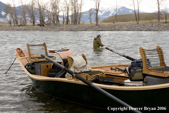 Flyfisherman in river.