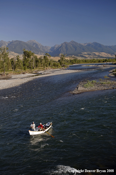 Driftboat with Flyfishermen on Yellowstone River, Paradise Valley Montana
