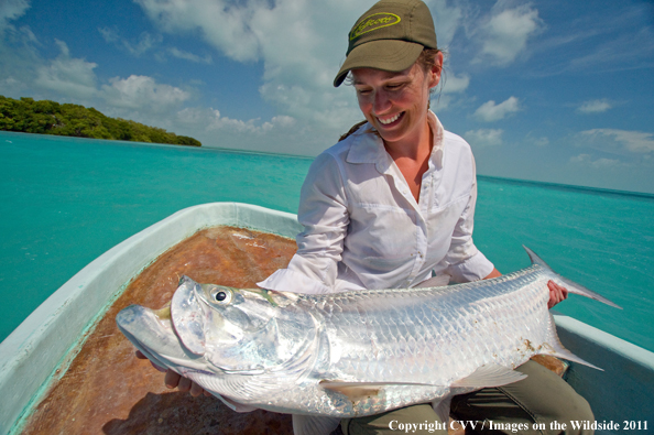 Flyfisherwoman with Tarpon in Belize. 