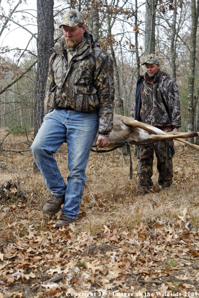 Hunters with bagged whitetail buck.