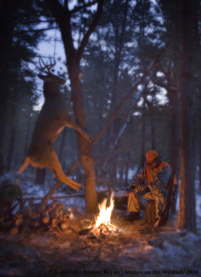 Deer hunter with bagged white-tail buck (original image 11024-049.01D)