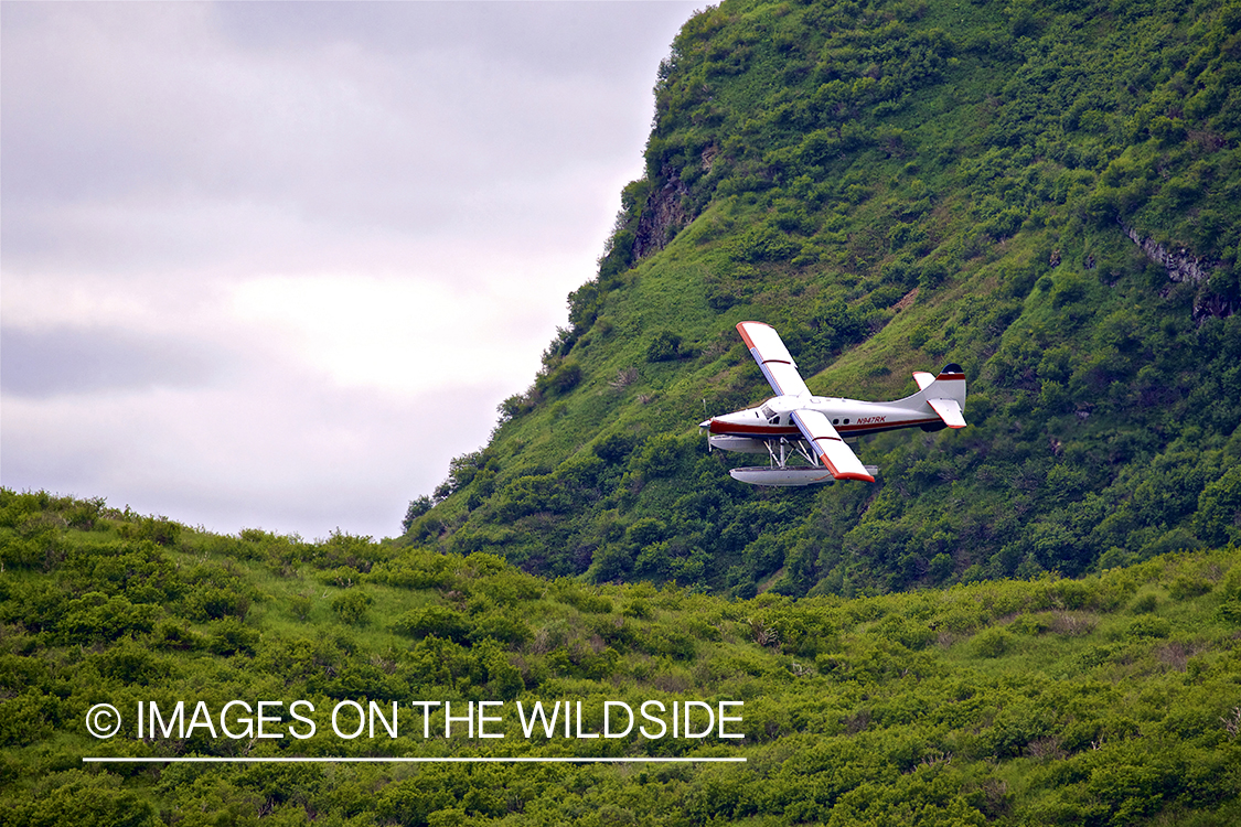 Float plane flying in Alaska.