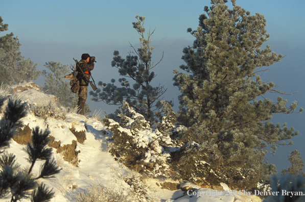 Big game hunter glassing/packing out kill.